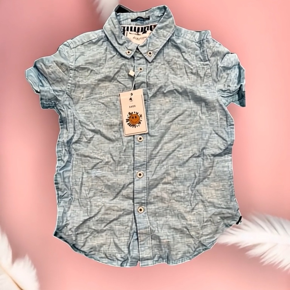 Denim & Flower Blue Short Sleeve Button Down Shirt